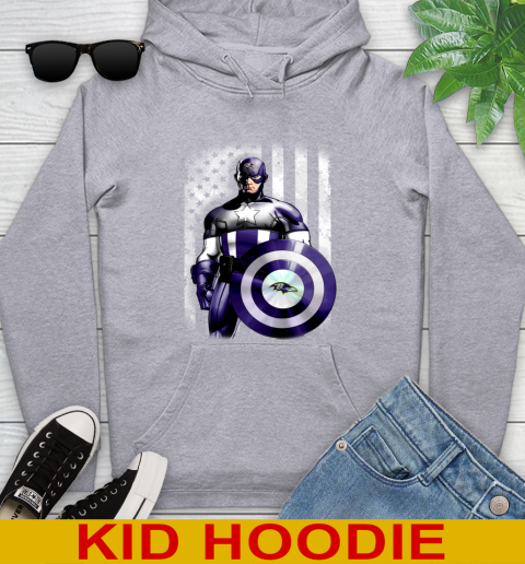 Baltimore Ravens NFL Football Captain America Marvel Avengers American Flag Shirt Youth Hoodie 6