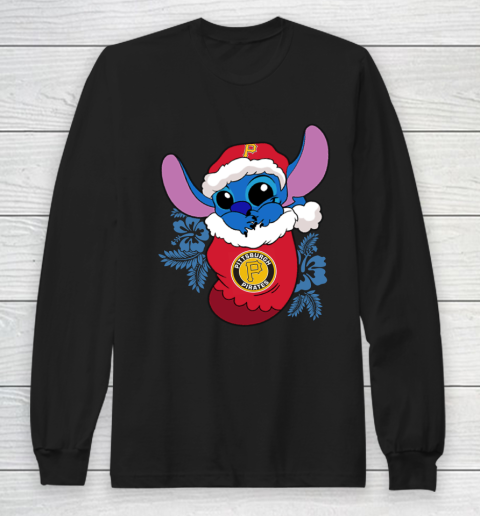 Pittsburgh Pirates Christmas Stitch In The Sock Funny Disney MLB Long Sleeve T-Shirt