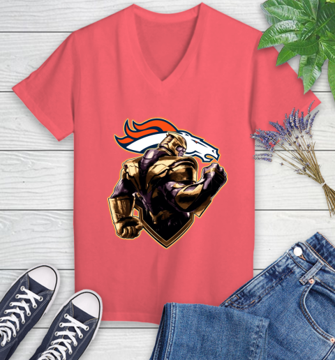 NFL Thanos Avengers Endgame Football Sports Denver Broncos Women's V-Neck T-Shirt 6