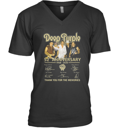Deep Purple 52Nd Anniversary 1968 2020 Signatures Thank You For The Memories V-Neck T-Shirt