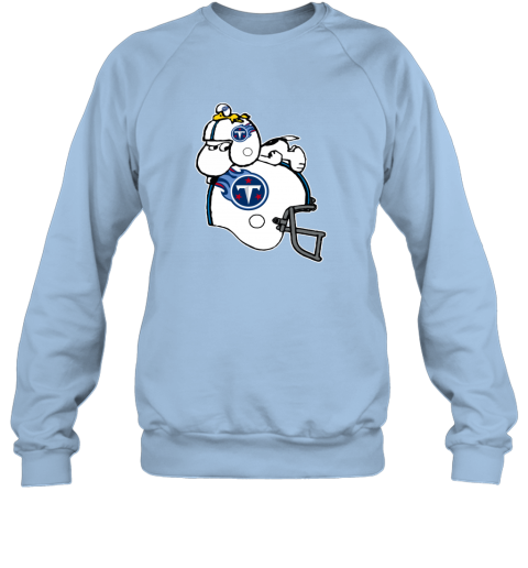 Snoopy And Woodstock Resting On Tennessee Titans Helmet t9ao snoopy and woodstock resting on tennessee titans helmet sweatshirt 35 front light blue