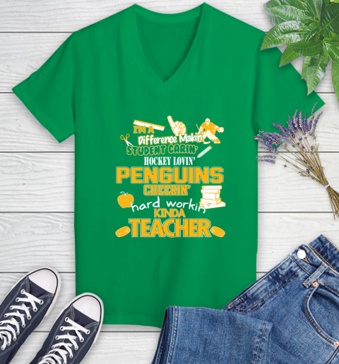 Pittsburgh Penguins NHL I'm A Difference Making Student Caring Hockey Loving Kinda Teacher Women's V-Neck T-Shirt 5