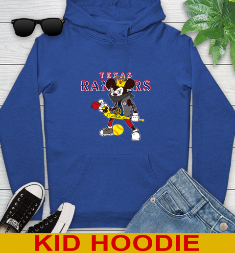 Texas Rangers MLB Baseball Mickey Peace Sign Sports Youth Hoodie - Image 11