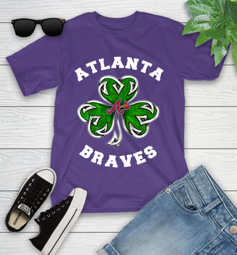 MLB Atlanta Braves Three Leaf Clover St Patrick's Day Baseball Sports Youth T-Shirt 3