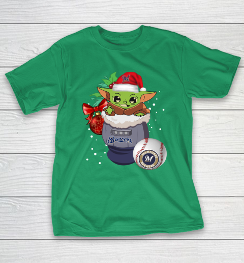 Milwaukee Brewers Christmas Baby Yoda Star Wars Funny Happy MLB T-Shirt