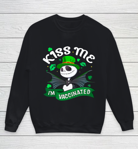 Kiss Me I'm Vaccinated Patrick's Day Jack Skellington Youth Sweatshirt