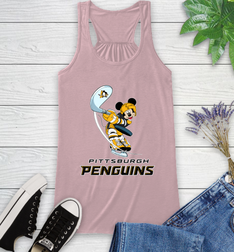 NHL Hockey Pittsburgh Penguins Cheerful Mickey Mouse Shirt Racerback Tank 10