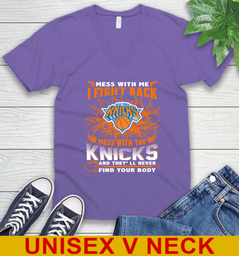 NBA Basketball New York Knicks Mess With Me I Fight Back Mess With My Team And They'll Never Find Your Body Shirt V-Neck T-Shirt 8