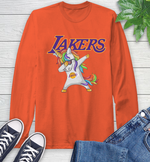 Los Angeles Lakers NBA Basketball Funny Unicorn Dabbing Sports Long Sleeve T-Shirt 5