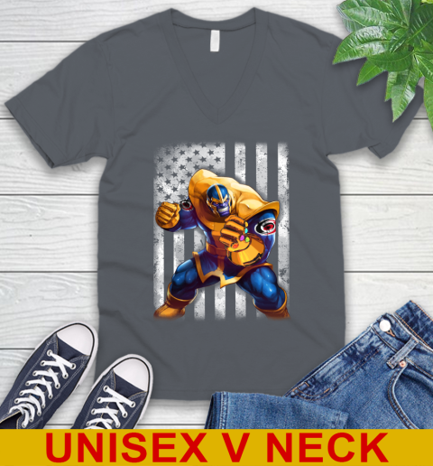 NHL Hockey Carolina Hurricanes Thanos Marvel American Flag Shirt V-Neck T-Shirt 4