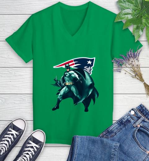 NFL Batman Football Sports New England Patriots Women's V-Neck T-Shirt 5
