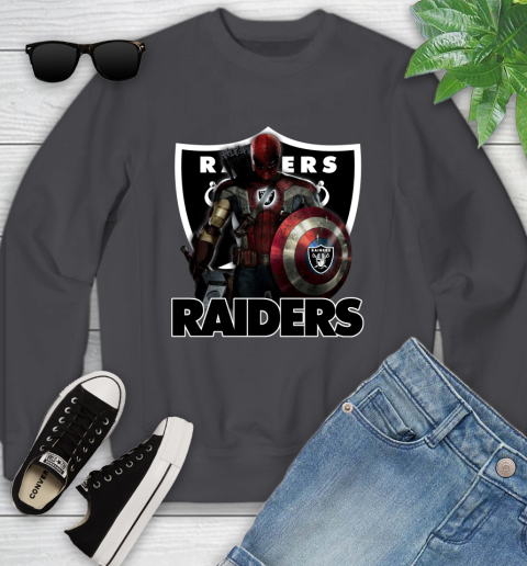 NFL Captain America Thor Spider Man Hawkeye Avengers Endgame Football Oakland Raiders Youth Sweatshirt 6