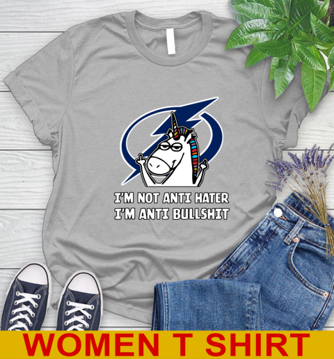 Tampa Bay Lightning NHL Hockey Unicorn I'm Not Anti Hater I'm Anti Bullshit Women's T-Shirt 5