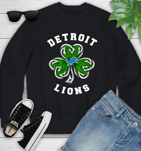 NFL Detroit Lions Three Leaf Clover St Patrick's Day Football Sports Youth Sweatshirt