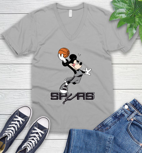 NBA Basketball San Antonio Spurs Cheerful Mickey Mouse Shirt V-Neck T-Shirt 4