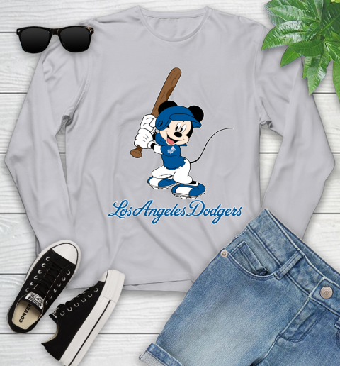 MLB Baseball Los Angeles Dodgers Cheerful Mickey Mouse Shirt Youth Long Sleeve 5