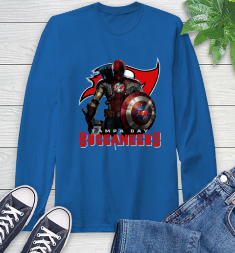 NFL Captain America Thor Spider Man Hawkeye Avengers Endgame Football Tampa Bay Buccaneers Long Sleeve T-Shirt 9