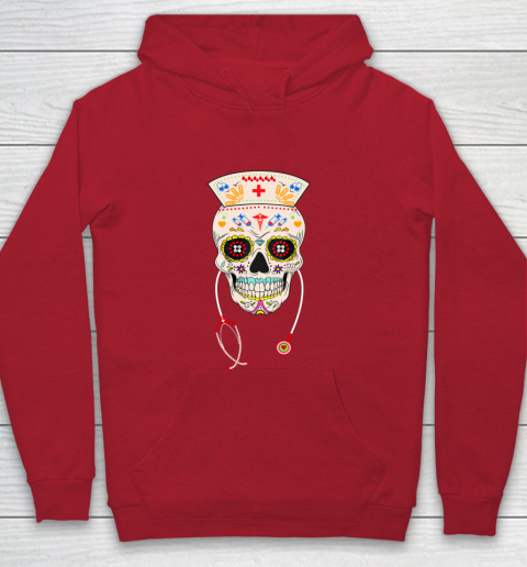 Nurse Sugar Skull Shirt Halloween Day Of The Dead Dia De Los Youth Hoodie 7