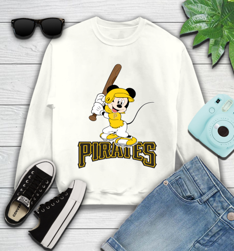MLB Baseball Pittsburgh Pirates Cheerful Mickey Mouse Shirt Youth Sweatshirt 2