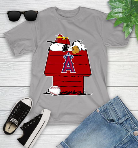 MLB Los Angeles Angels Snoopy Woodstock The Peanuts Movie Baseball T Shirt Youth T-Shirt 4