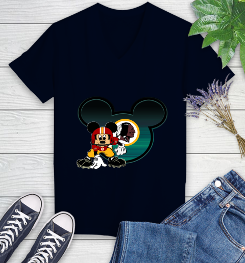 NFL Washington Redskins Mickey Mouse Disney Football T Shirt Women's V-Neck T-Shirt 3