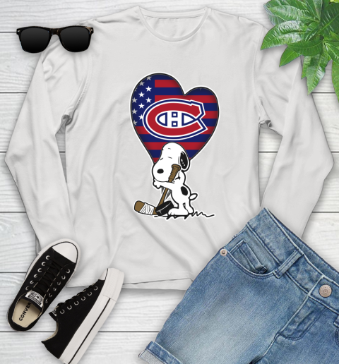 Montreal Canadiens NHL Hockey The Peanuts Movie Adorable Snoopy Youth Long Sleeve
