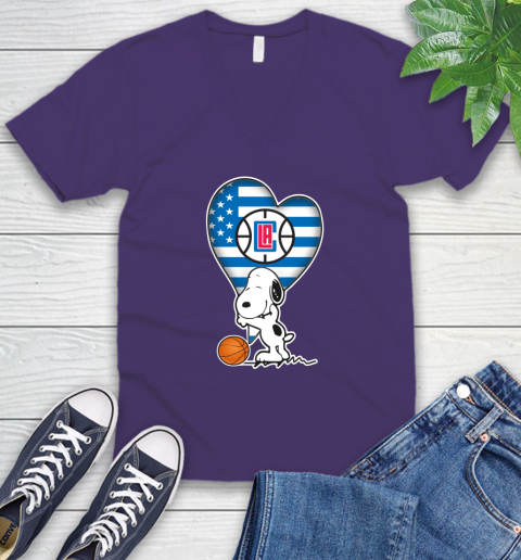 LA Clippers NBA Basketball The Peanuts Movie Adorable Snoopy V-Neck T-Shirt 10