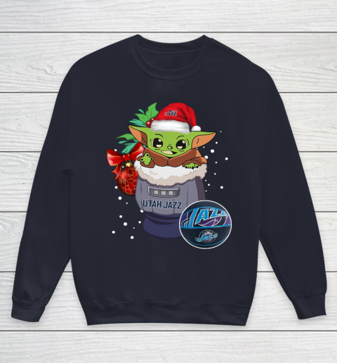 Utah Jazz Christmas Baby Yoda Star Wars Funny Happy NBA Youth Sweatshirt 3