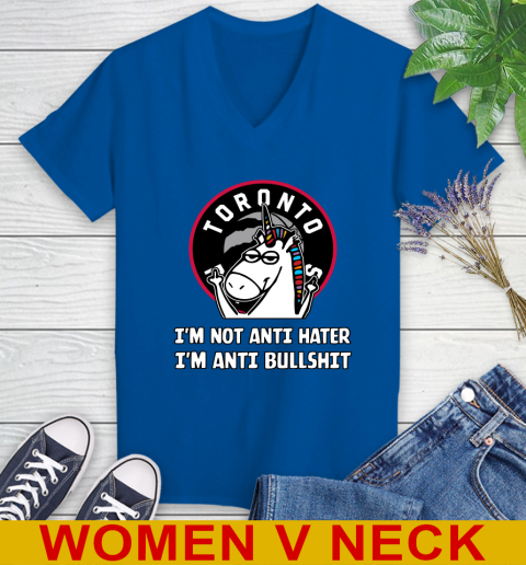 Toronto Raptors NBA Basketball Unicorn I'm Not Anti Hater I'm Anti Bullshit Women's V-Neck T-Shirt 11