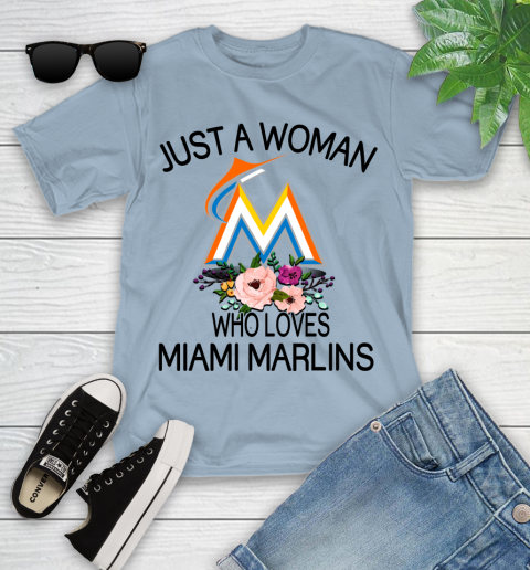 MLB Just A Woman Who Loves Miami Marlins Baseball Sports Youth T-Shirt 6