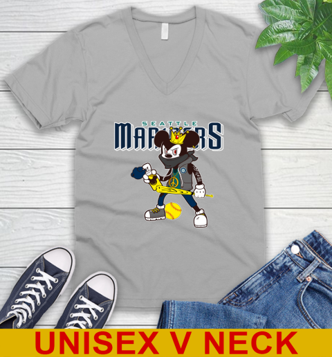 Seattle Mariners MLB Baseball Mickey Peace Sign Sports V-Neck T-Shirt 4