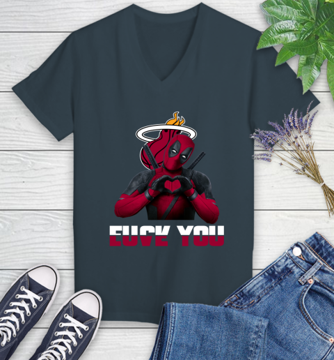 NBA Miami Heat Deadpool Love You Fuck You Basketball Sports Women's V-Neck T-Shirt 8