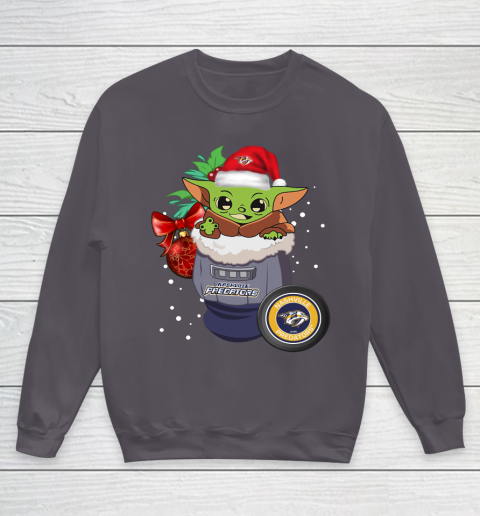 Nashville Predators Christmas Baby Yoda Star Wars Funny Happy NHL Youth Sweatshirt 6