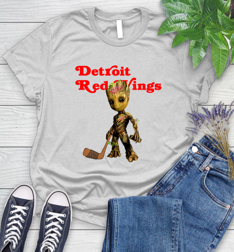 Detroit Red Wings NHL Hockey Groot Marvel Guardians Of The Galaxy Women's T-Shirt