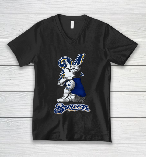 MLB Baseball My Cat Loves Milwaukee Brewers V-Neck T-Shirt
