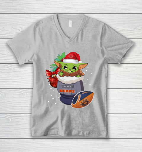 Chicago Bears Christmas Baby Yoda Star Wars Funny Happy NFL V-Neck T-Shirt 4