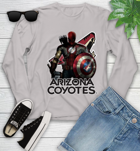 NHL Captain America Thor Spider Man Hawkeye Avengers Endgame Hockey Arizona Coyotes Youth Long Sleeve 12