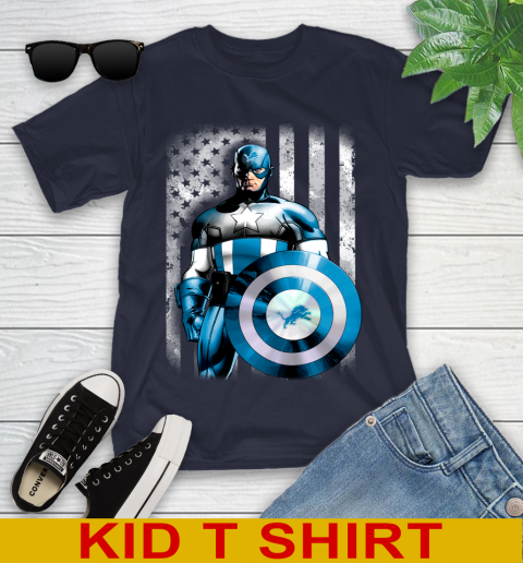 Detroit Lions NFL Football Captain America Marvel Avengers American Flag Shirt Youth T-Shirt 2