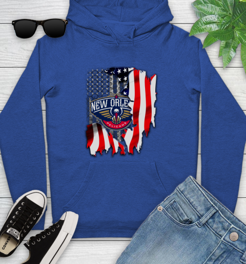 New Orleans Pelicans NBA Basketball American Flag Youth Hoodie 11