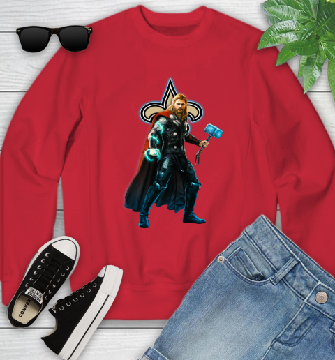 NFL Thor Avengers Endgame Football New Orleans Saints Youth Sweatshirt 9