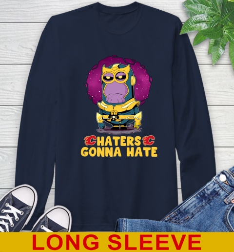 NHL Hockey Calgary Flames Haters Gonna Hate Thanos Minion Marvel Shirt Long Sleeve T-Shirt 5 NHL Hockey Calgary Flames Haters Gonna Hate Thanos Minion Marvel Shirt Long Sleeve T-Shirt - Image 5
