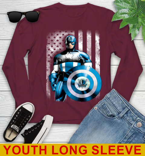 Dallas Mavericks NBA Basketball Captain America Marvel Avengers American Flag Shirt Youth Long Sleeve 6