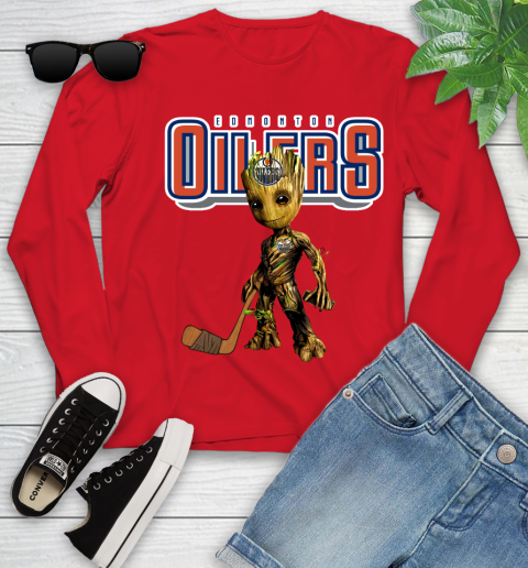 Edmonton Oilers NHL Hockey Groot Marvel Guardians Of The Galaxy Youth Long Sleeve 11