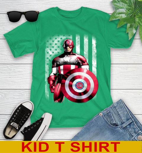 Detroit Pistons NBA Basketball Captain America Marvel Avengers American Flag Shirt Youth T-Shirt 7