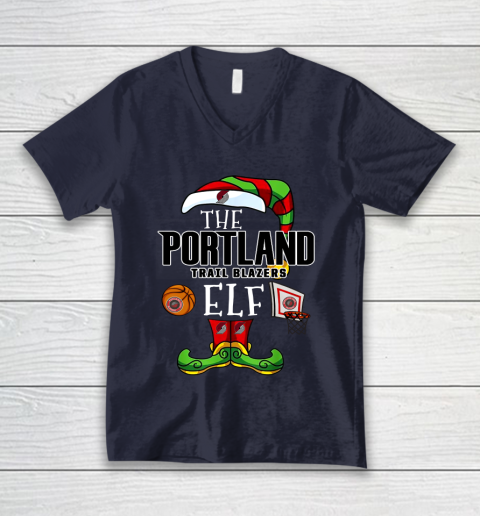 Portland Trail Blazers Christmas ELF Funny NBA V-Neck T-Shirt 2