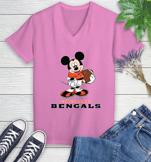 NFL Football Cincinnati Bengals Cheerful Mickey Mouse Shirt Women's V-Neck T-Shirt 12
