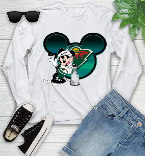 NHL Minnesota Wild Stanley Cup Mickey Mouse Disney Hockey T Shirt Youth Long Sleeve