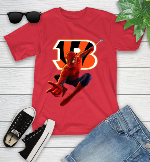 NFL Spider Man Avengers Endgame Football Cincinnati Bengals Youth T-Shirt 10