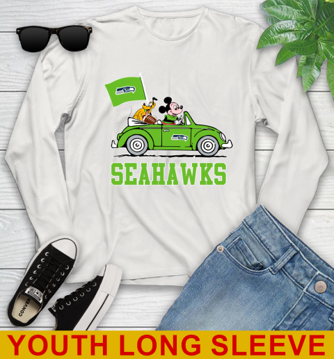NFL Football Seattle Seahawks Pluto Mickey Driving Disney Shirt Youth Long Sleeve 12