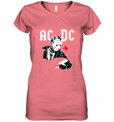 xxns acdc jason voorhee friday the 13th women v neck t shirt 39 front coral